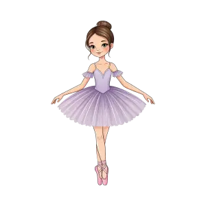 Cute Cartoon Ballerina in Lavender Tutu and Pink Pointe Shoes