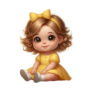Cute Little Girl Cartoon in Yellow Dress with Big Bow