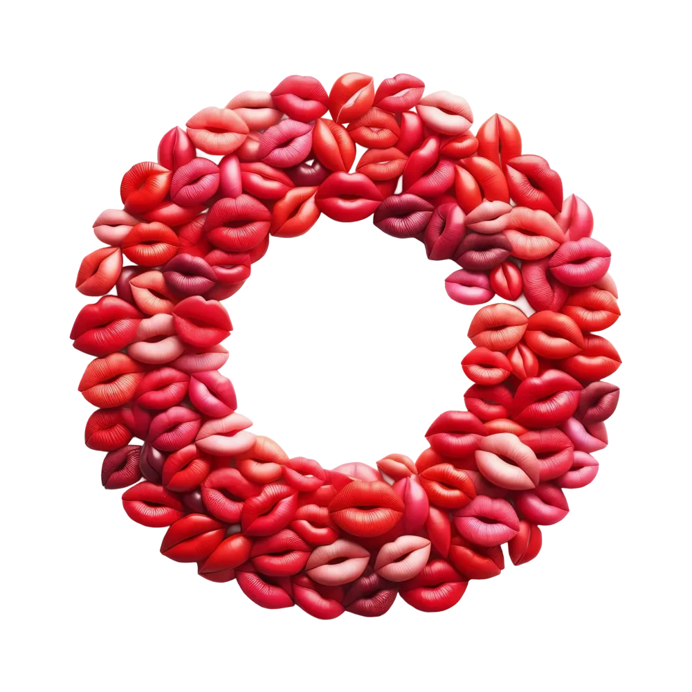 Circle Made of Colorful Lipstick Kiss Marks