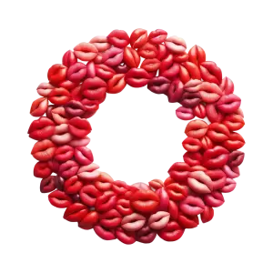 Circle Made of Colorful Lipstick Kiss Marks