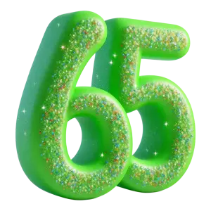 3D Green Glitter Number 65