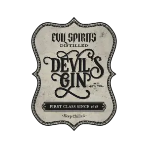 Vintage Style Devil's Gin Label with Ornate Border