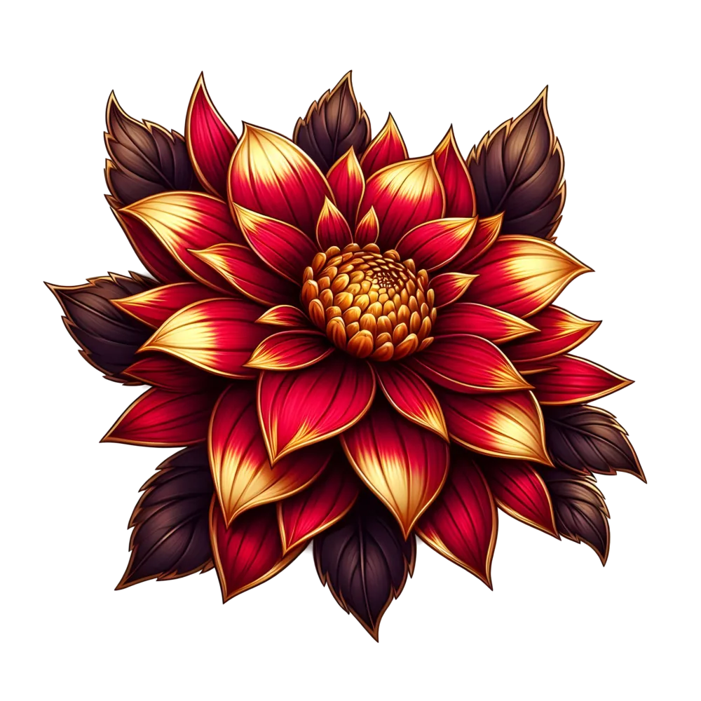 Bright Red and Gold Dahlia Flower Illustration