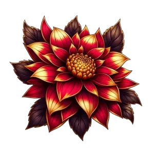 Bright Red and Gold Dahlia Flower Illustration