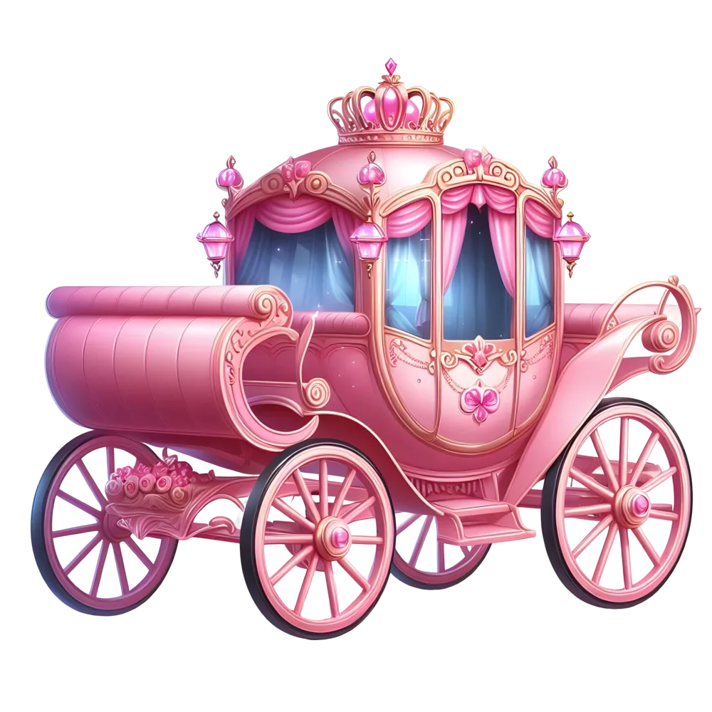 Pink Princess Carriage with Crown and Curtains