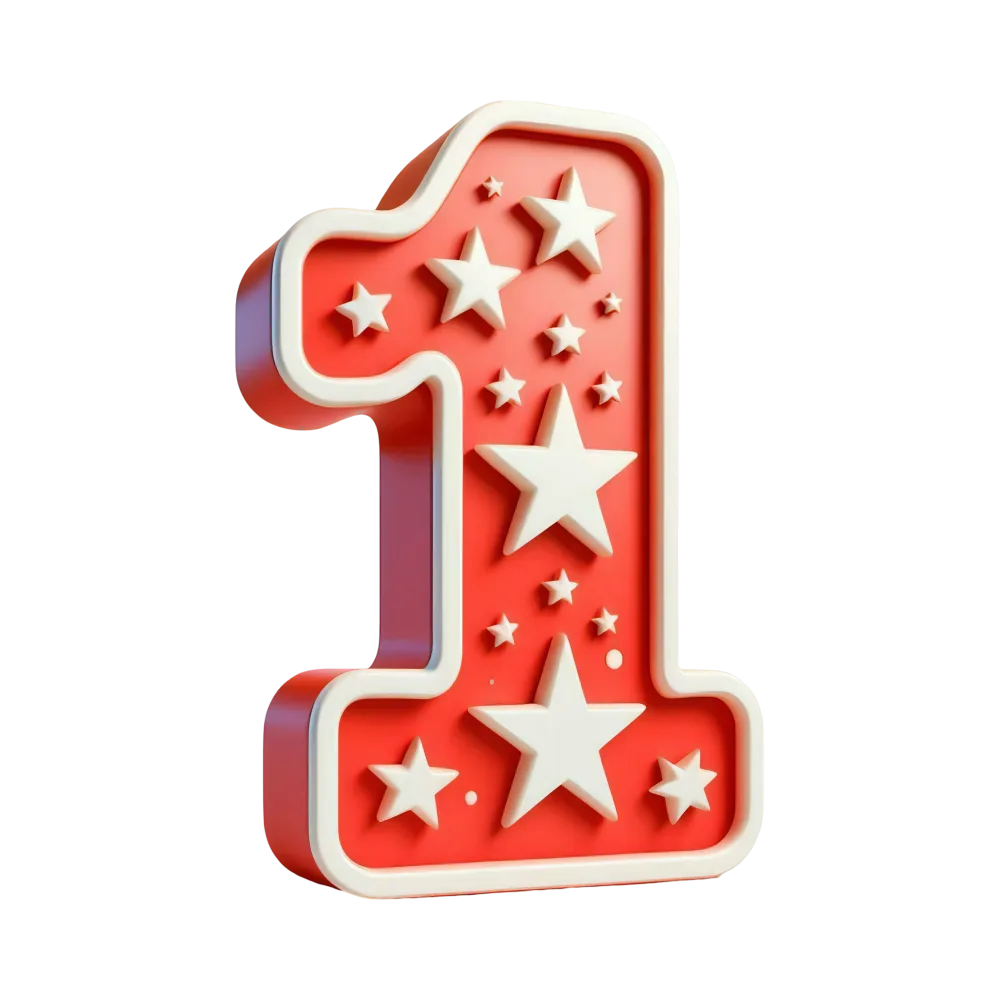 Red Number One with White Stars 3D Illustration