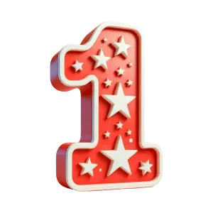 Red Number One with White Stars 3D Illustration