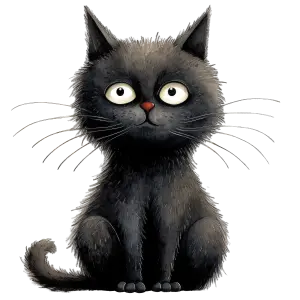 Cute Cartoon Black Cat with Big Eyes