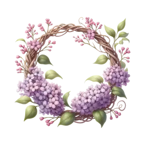 Decorative Wreath with Pink and Purple Flowers and Green Leaves