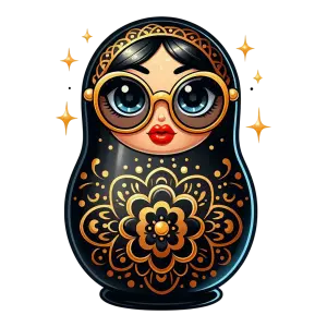 Black and Gold Matryoshka Doll with Sunglasses