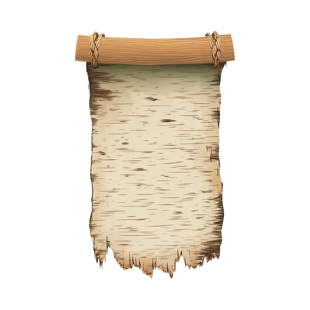 Torn Vintage Scroll Paper with Wooden Rod