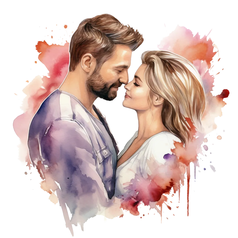 Romantic Couple Embracing Watercolor Illustration