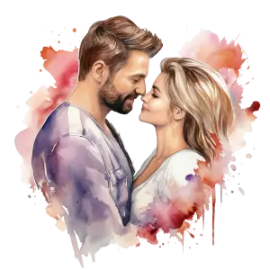 Romantic Couple Embracing Watercolor Illustration