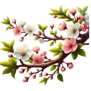 Flowering Cherry Blossom Branch with Pink and White Flowers