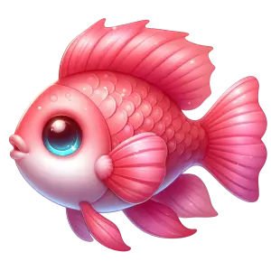 Cute Pink Cartoon Fish with Big Blue Eyes