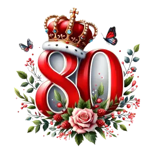 80th Anniversary Red Number with Crown and Floral Design