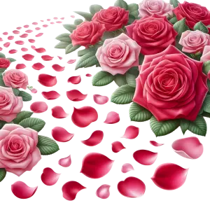 Realistic Pink and Red Rose Flowers with Scattered Petals