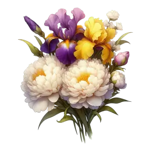 Colorful Floral Bouquet with Peonies and Irises