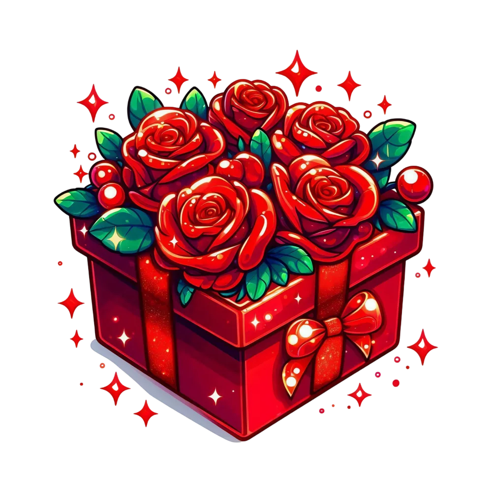 Red Gift Box Filled with Glossy Red Roses Illustration