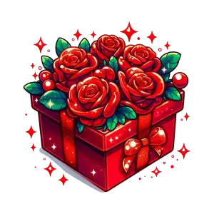 Red Gift Box Filled with Glossy Red Roses Illustration