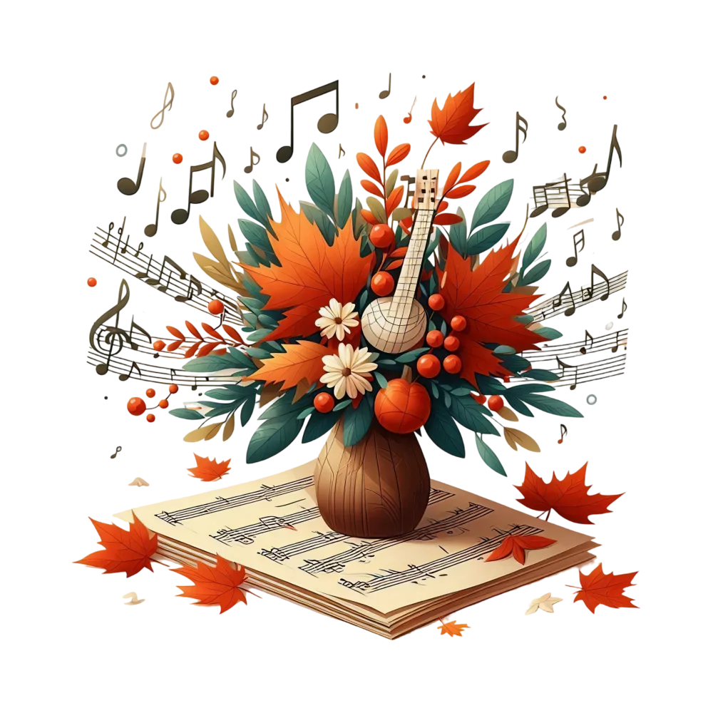 Autumn Bouquet with Music Notes and Ukulele