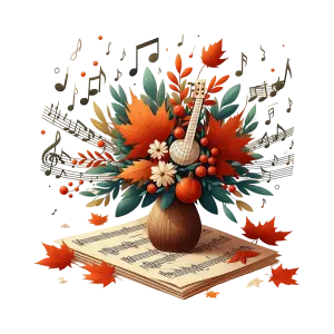 Autumn Bouquet with Music Notes and Ukulele