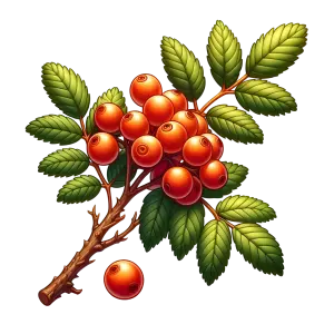 Illustration of a Rowan Berry Branch with Red Berries