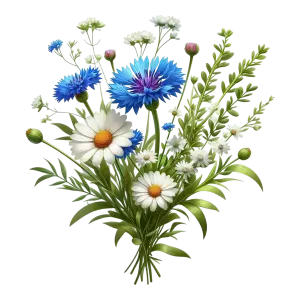 Wildflower Bouquet with Blue Cornflowers and White Daisies