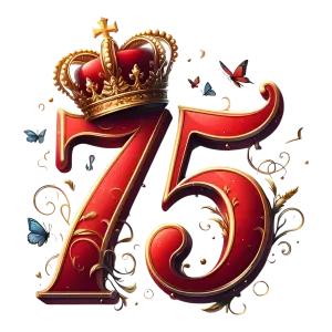 Ornate Red Number 75 with Golden Crown and Butterflies