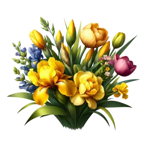 Colorful Bouquet of Yellow and Purple Spring Flowers