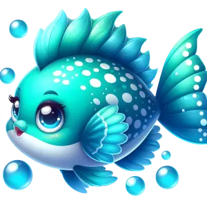 Cute Cartoon Blue Fish with Bubbles