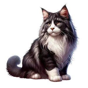 Long-haired gray and white cat sitting