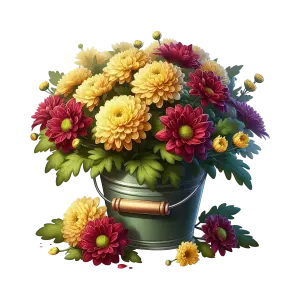 Colorful Chrysanthemum Flowers in Metal Bucket
