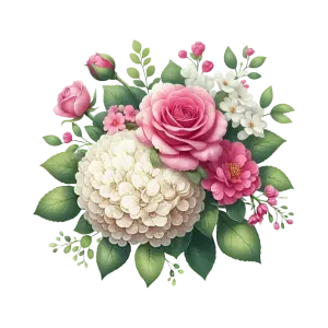 Pink and White Floral Bouquet with Roses and Hydrangeas