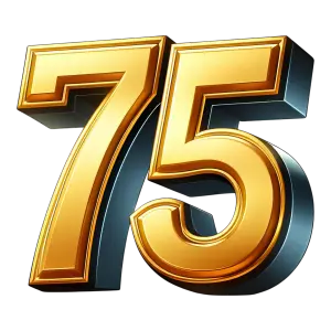 3D Gold Number 75 with Metallic Shadow