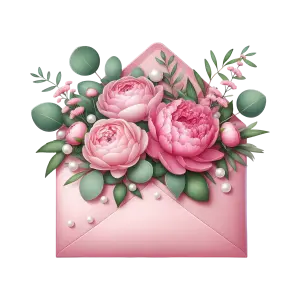 Pink Envelope with Floral Arrangement and Pearls