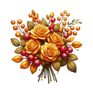 Autumn Bouquet with Yellow Roses and Red Berries