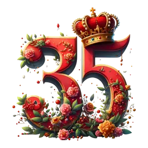 Decorative Number 35 with Crown and Floral Elements