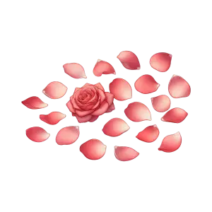 Red Rose with Scattered Rose Petals
