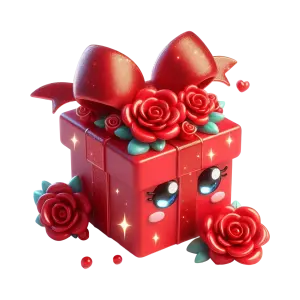 Cute Red Gift Box with Roses and Shiny Bow