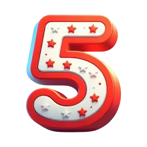 3D Number 5 with Red and White Stars