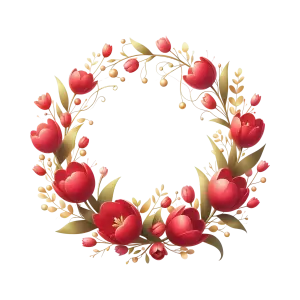 Red Floral Wreath with Golden Leaves and Berries