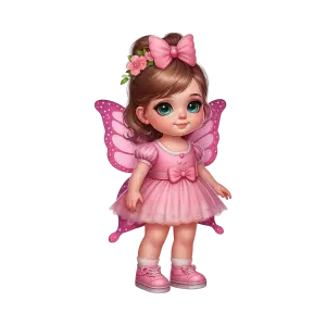 Cute Little Girl Fairy with Pink Dress and Butterfly Wings
