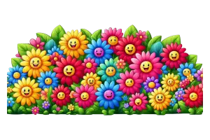 Colorful Happy Cartoon Flowers with Smiling Faces