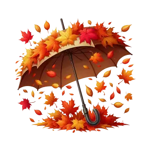 Brown Umbrella with Autumn Leaves Falling