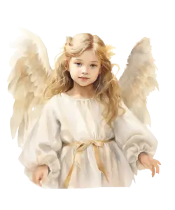 Young Girl Angel with Golden Wings and White Dress