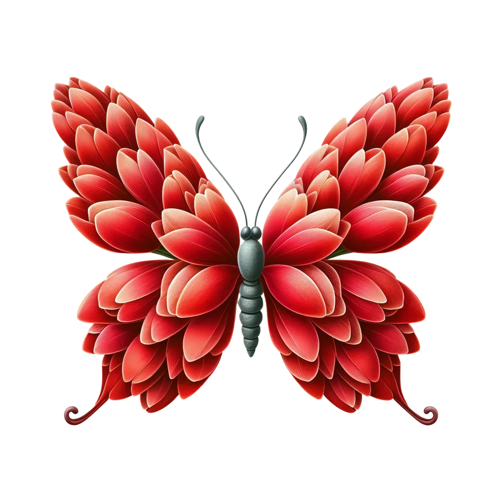 Butterfly With Red Floral Petal Wings