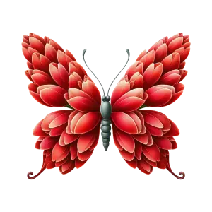 Butterfly With Red Floral Petal Wings