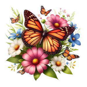 Monarch Butterflies and Mixed Flowers Bouquet