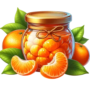 Jar of Tangerine Segments with Whole Tangerines and Leaves